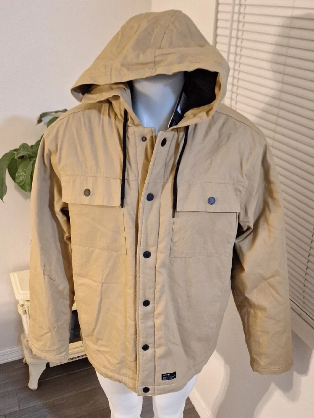 Hurley Tan Hooded Field Jacket with Black Trim
